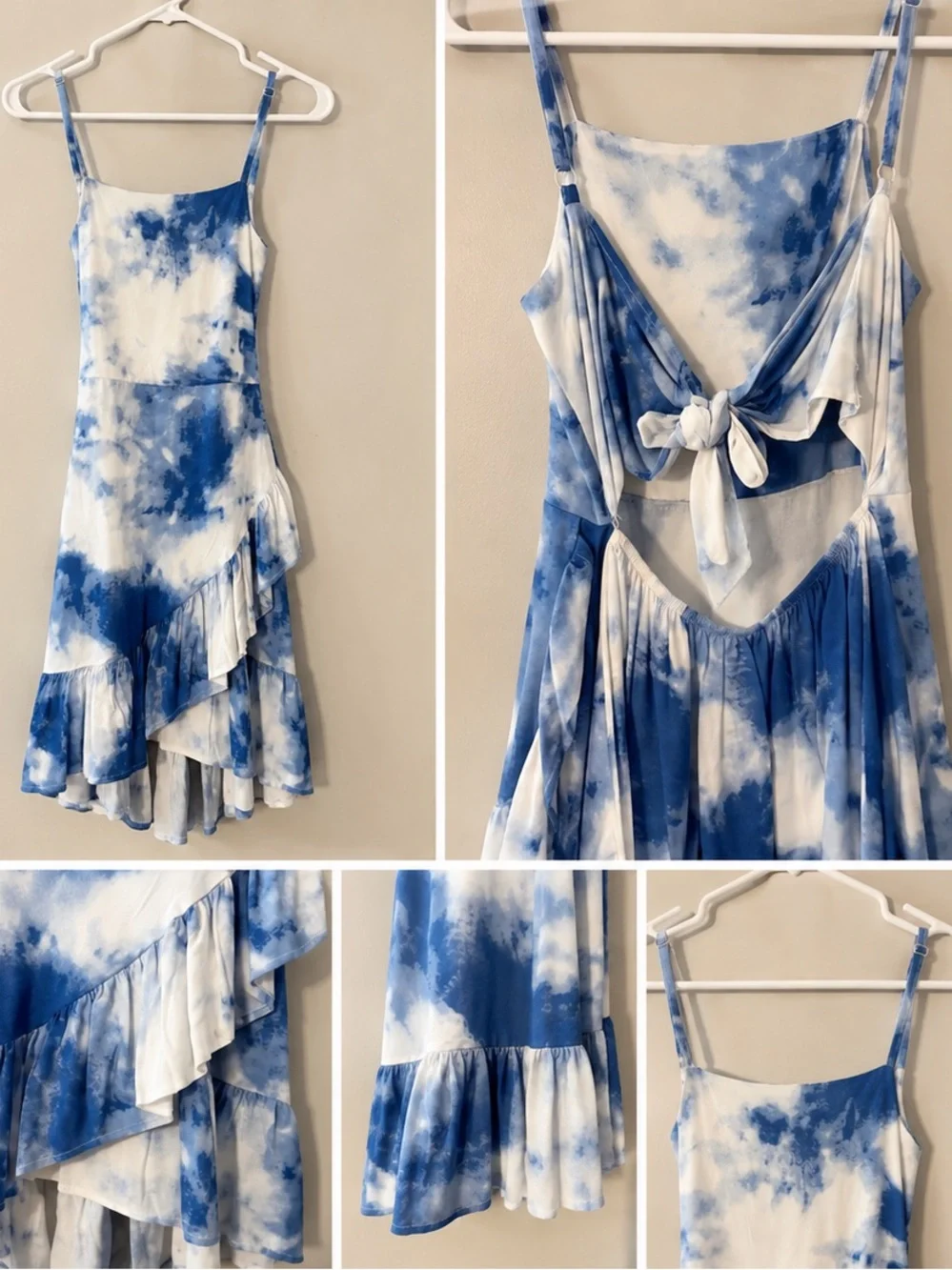BCBGirls Blue and White Tie-Dye Ruffle Slip Dress